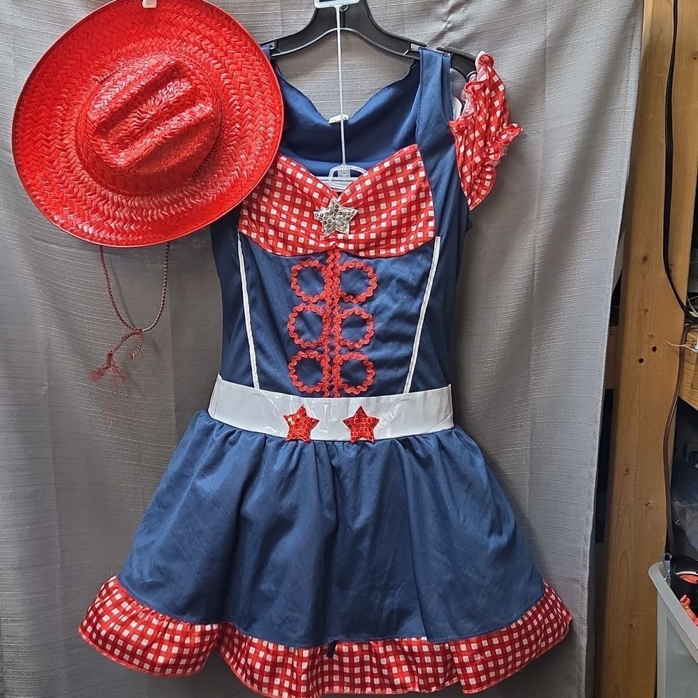 Barbie Cowgirl/square dancer dress,‎ slip and hat. Adult size L 12-14
